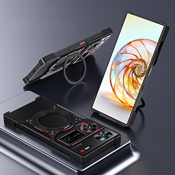 Carcasă pentru ZTE nubia Z60 Ultra, Kickstand Bumper, cu capac pentru obiectiv, pentru MagSafe, negru / roșu