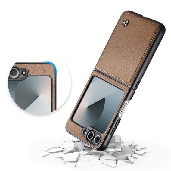 Husă pentru Samsung Galaxy Z Flip7 FE / Z Flip6, CASEME Litchi Leather, maro