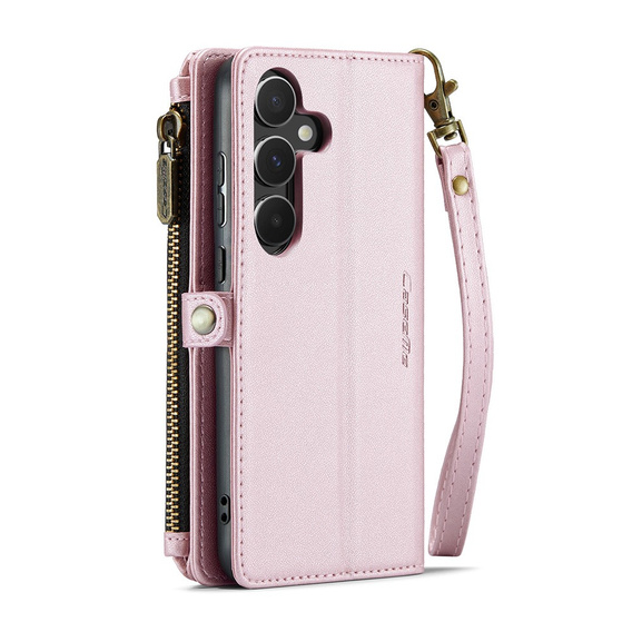 Husă CASEME pentru Samsung Galaxy A55 5G, RFID Leather Wallet, cu curea de umăr, roz