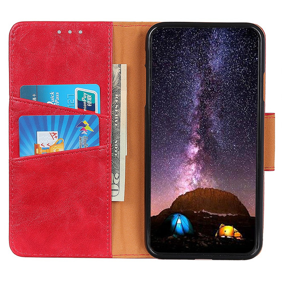 Cu clapetă pentru Samsung Galaxy S25 Edge, Crazy Horse Wallet, roșu