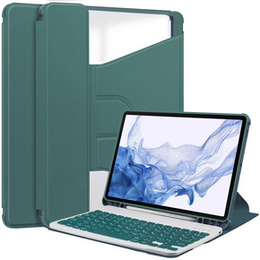 Husă pentru tastatură pentru Samsung Galaxy Tab S9, Rotary 360° Leather, verde închis