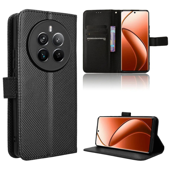 Cu clapetă pentru Realme 12 Pro 5G / 12 Pro+ 5G, Wallet Smart Magnet, negru