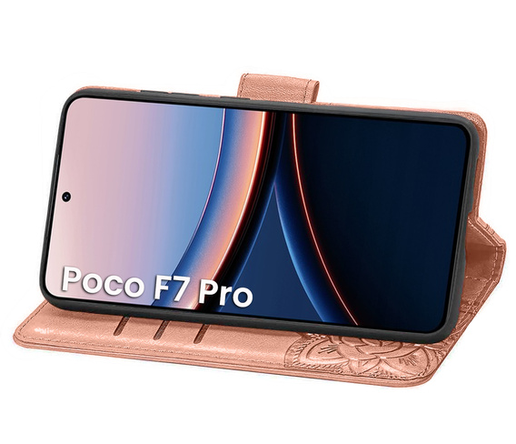 Cu clapetă pentru Xiaomi Poco F7 Pro, Butterfly, roz rose gold