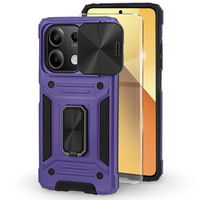 Husă blindată pentru Xiaomi Redmi Note 13 5G, CamShield Slide, violet + sticlă călită 9H