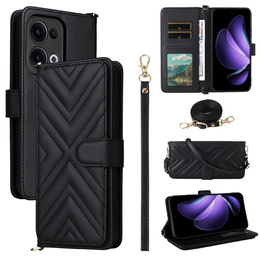 Carcasă cu clapetă pentru Oppo Reno 13 5G, Crossbody Leather Wallet, negru
