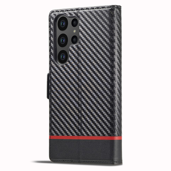 Cu clapetă pentru Samsung Galaxy S23 Ultra, Carbon LC.IMEEKE, negru