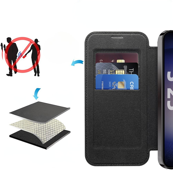 Cu clapetă pentru Samsung Galaxy S25+ Plus, RFID Wallet MagSafe CamShield, negru