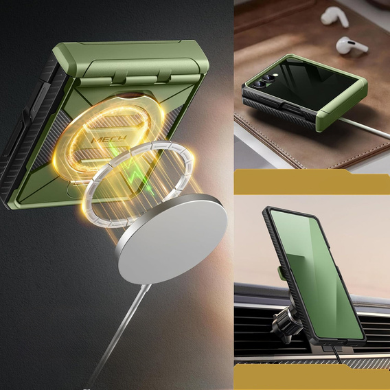 Husă Tongate MECH cu MagSafe pentru Samsung Galaxy Z Flip7 FE / Z Flip6, verde