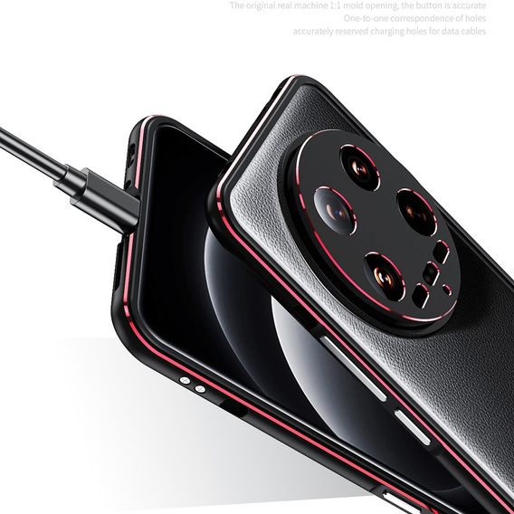 Husa pentru Xiaomi 14 Ultra, Armor Bumper, cu capac pentru obiectiv, negru / roșu
