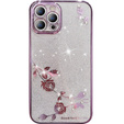 Husă pentru iPhone 12 Pro, Glitter Flower, violet