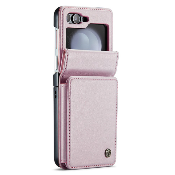 Husa cu clapetă CASEME pentru Samsung Galaxy Z Flip5 5G, Litchi Wallet, roz