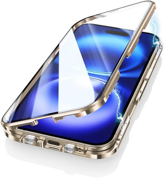 Carcasa Magnetic Dual Glass MagSafe pentru iPhone 16, de aur