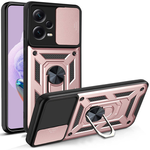 Husă blindată pentru Xiaomi Redmi Note 12 Pro+ 5G, CamShield Slide, roz rose gold