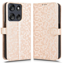 Husa cu clapetă pentru Motorola Moto G56 5G, Wallet Rhombus, de aur