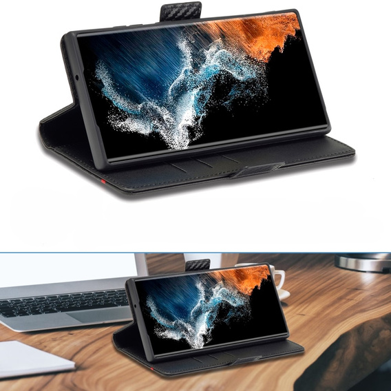 Cu clapetă pentru Samsung Galaxy S23 Ultra, Carbon LC.IMEEKE, negru