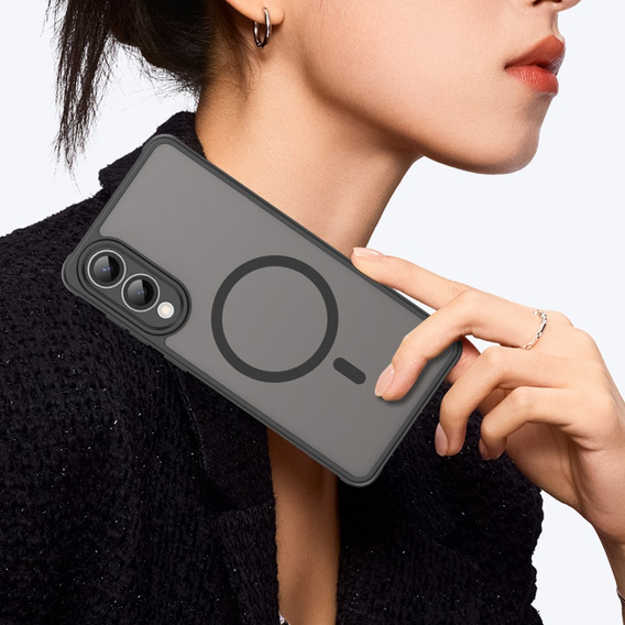 Husă pentru Samsung Galaxy S25 Edge, Kickstand Matt Case, pentru MagSafe, negru + Sticlă ecran