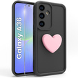 Carcasa pentru Samsung Galaxy A36, Silicone Heart, negru + Sticlă temperată 9H