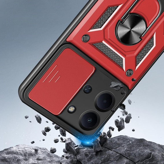 Carcasă blindată pentru Xiaomi Redmi 15C 4G/LTE, cu protecție pentru cameră, cu suport, roșu