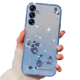 Husă pentru Samsung Galaxy A35 5G, Glitter Flower, albastru