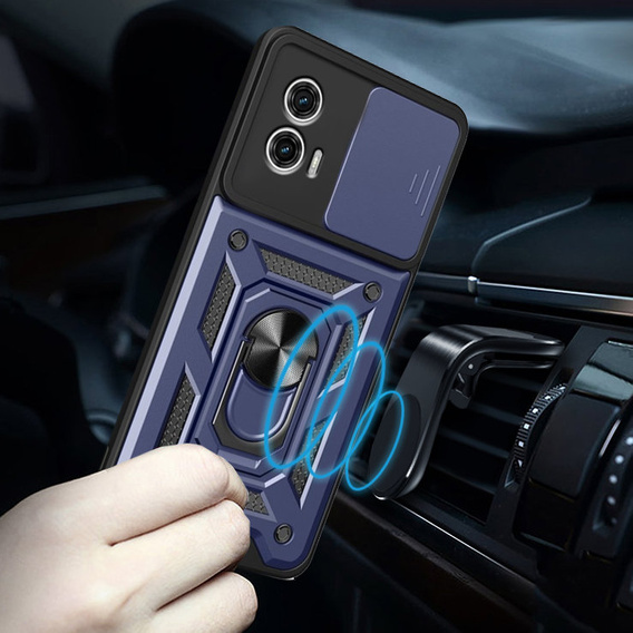 Husă blindată pentru Motorola Moto G73 5G, CamShield Slide, albastru