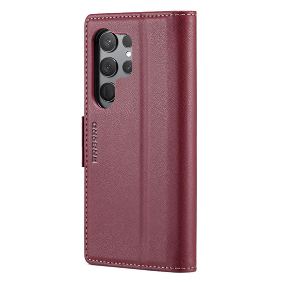 Husă pentru Samsung Galaxy S25 Ultra, ERBORD Glossy Litchi, portofel cu clapetă, roșu