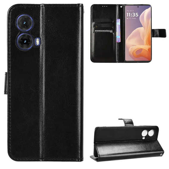 Cu clapetă pentru Motorola Moto G85, Crazy Horse Wallet, negru