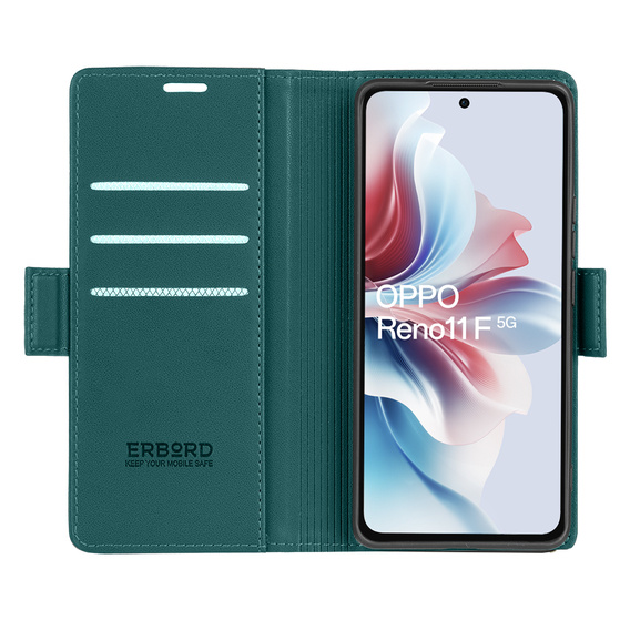 Husă pentru Oppo Reno 11F, ERBORD Glossy Litchi, portofel cu clapetă, verde