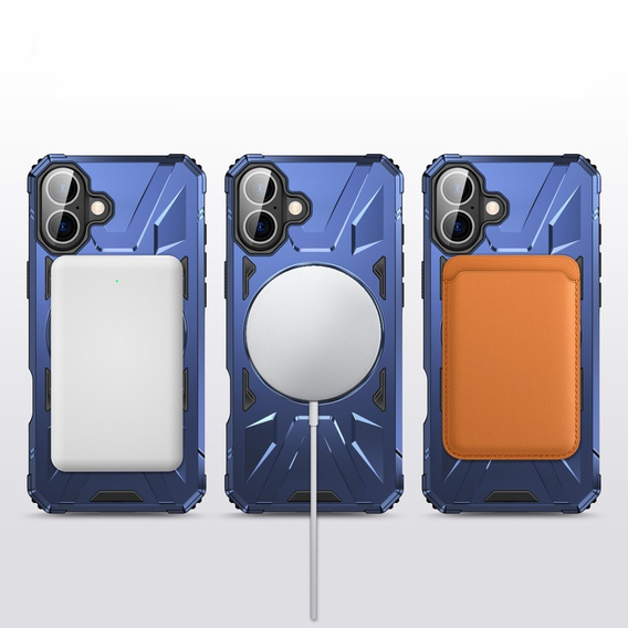 Carcasă pentru iPhone 16, blindată cu suport și placă pentru mâner, albastru