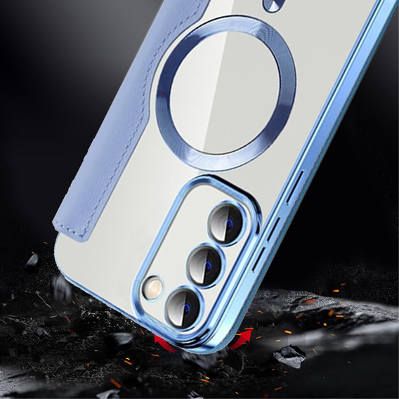 Cu clapetă pentru Samsung Galaxy S23, Wallet, MagSafe, albastru