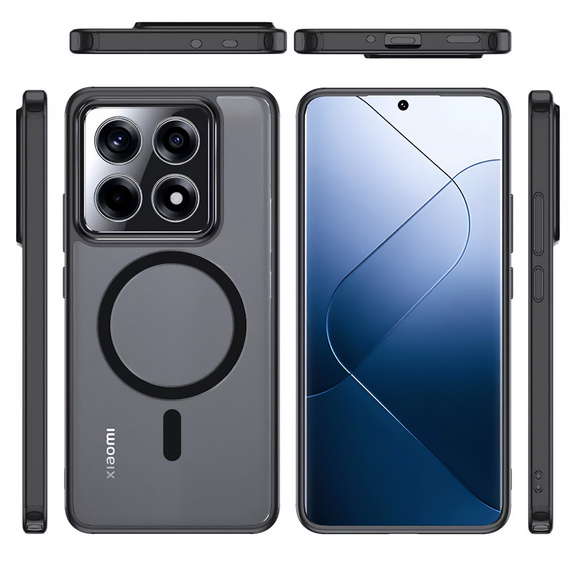 Husă pentru Xiaomi 14T Pro, pentru MagSafe, ERBORD Matt Case, negru + sticlă pentru ecran