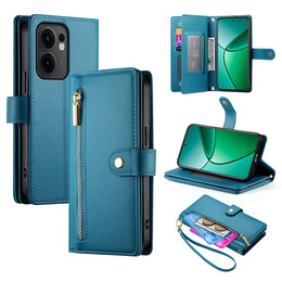 Cu clapetă pentru Oppo Reno 13F 5G, Wallet Zipper Pocket, albastru