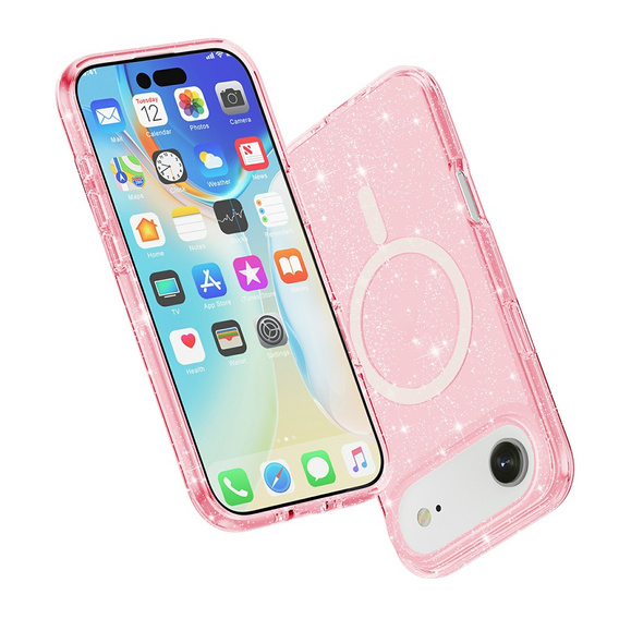 Husă pentru iPhone Air, pentru MagSafe, glitter, roz translucid
