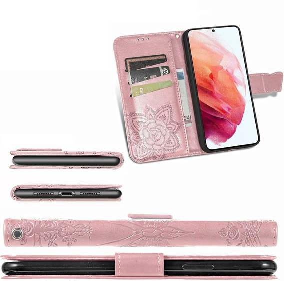 Cu clapetă pentru Oppo Reno 12, Butterfly, roz rose gold