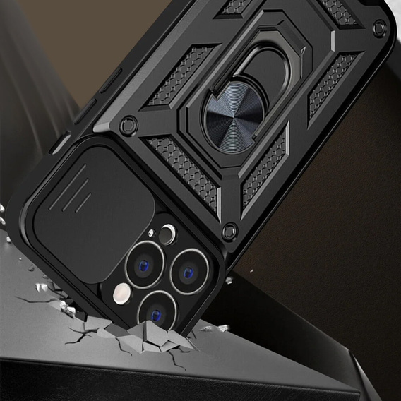Husă blindată pentru iPhone 14 Pro Max, CamShield Slide, negru