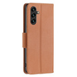 Cu clapetă pentru Samsung Galaxy A15, Wallet Litchi Leather, maro + sticlă 9H 