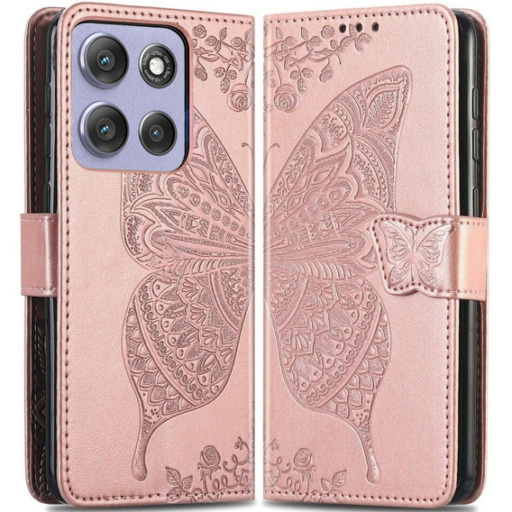Cu clapetă pentru Motorola Moto G86 Power 5G, Butterfly, roz rose gold