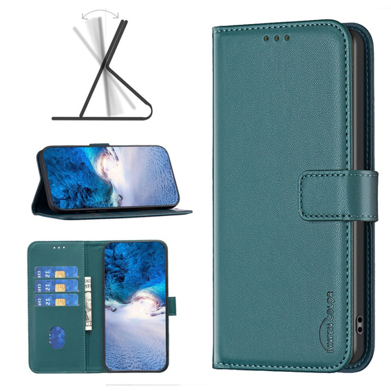 Cu clapetă pentru Samsung Galaxy S23 FE, BINFEN Wallet, verde + sticlă 9H
