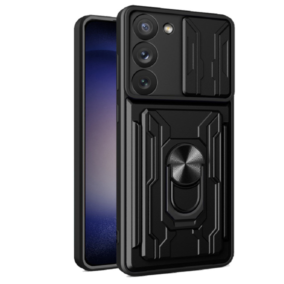 Husă blindată pentru Samsung Galaxy S23, Camera Slide Card Slot, negru