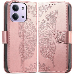 Cu clapetă pentru Xiaomi Redmi 15C 4G/LTE, Butterfly, roz rose gold