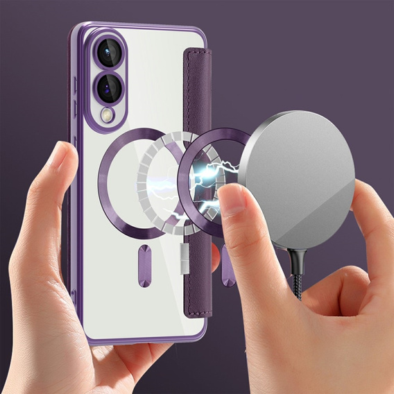 Cu clapetă pentru Samsung Galaxy S25 Edge, RFID Wallet MagSafe CamShield, violet
