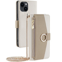 Carcasă flip pentru iPhone 14, Wallet Zipper Pocket, cu oglindă, alb