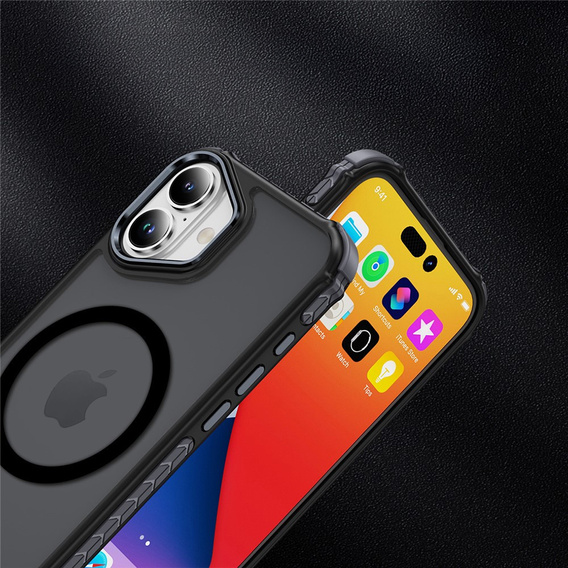 Carcasă Matt pentru iPhone 17, blindată, pentru MagSafe, fumurie cu margini negre