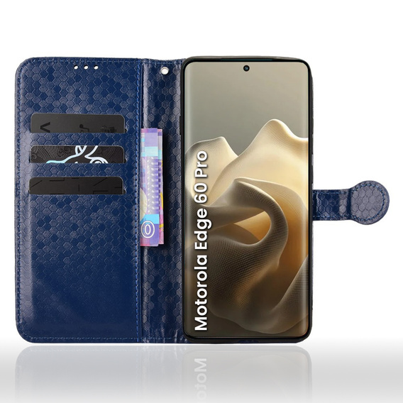 Husa cu clapetă pentru Motorola Edge 60 Pro, Wallet Rhombus, albastru