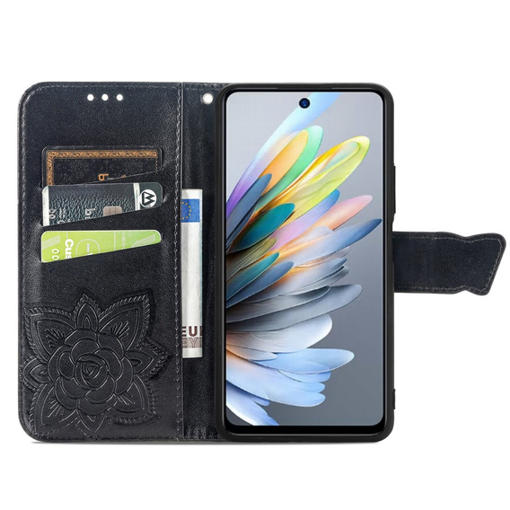Cu clapetă pentru Motorola Moto G15 / Motorola Moto G15 Power, Butterfly, negru