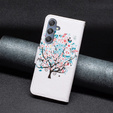 Cu clapetă pentru Samsung Galaxy M34, Wallet, colorful tree, alb