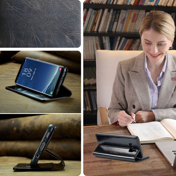 Carcasă flip CASEME pentru Samsung Galaxy S8, Waxy Textured, negru