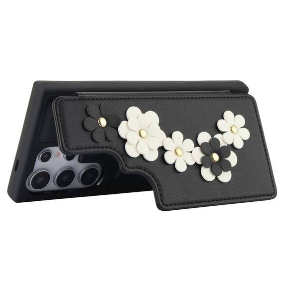 Husa pentru Samsung Galaxy S25 Ultra, Leather Flower Card Slot, negru