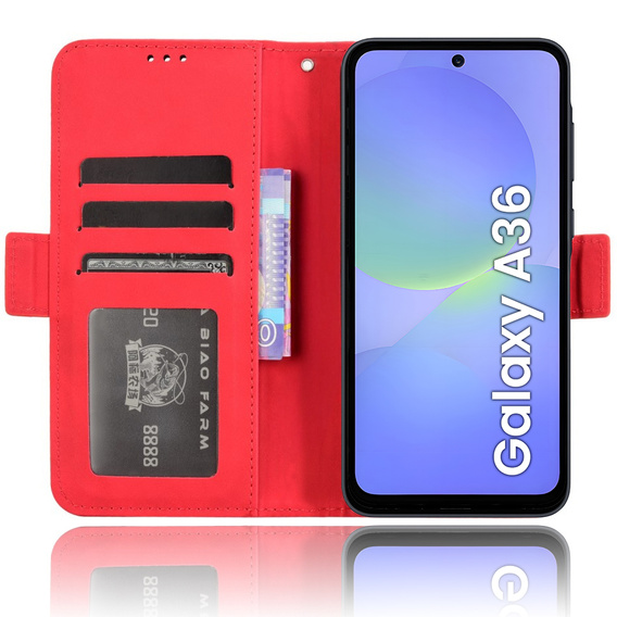 Cu clapetă pentru Samsung Galaxy A36, Card Slot, roșu