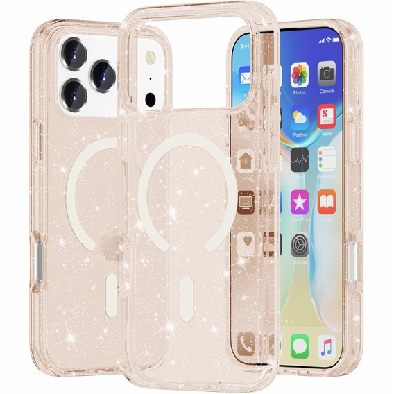 Husă pentru iPhone 17 Pro, pentru MagSafe, glitter, auriu transparent