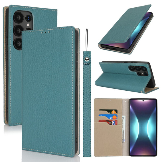 Cu clapetă pentru Samsung Galaxy S25 Ultra, Litchi Skin Grain, albastru